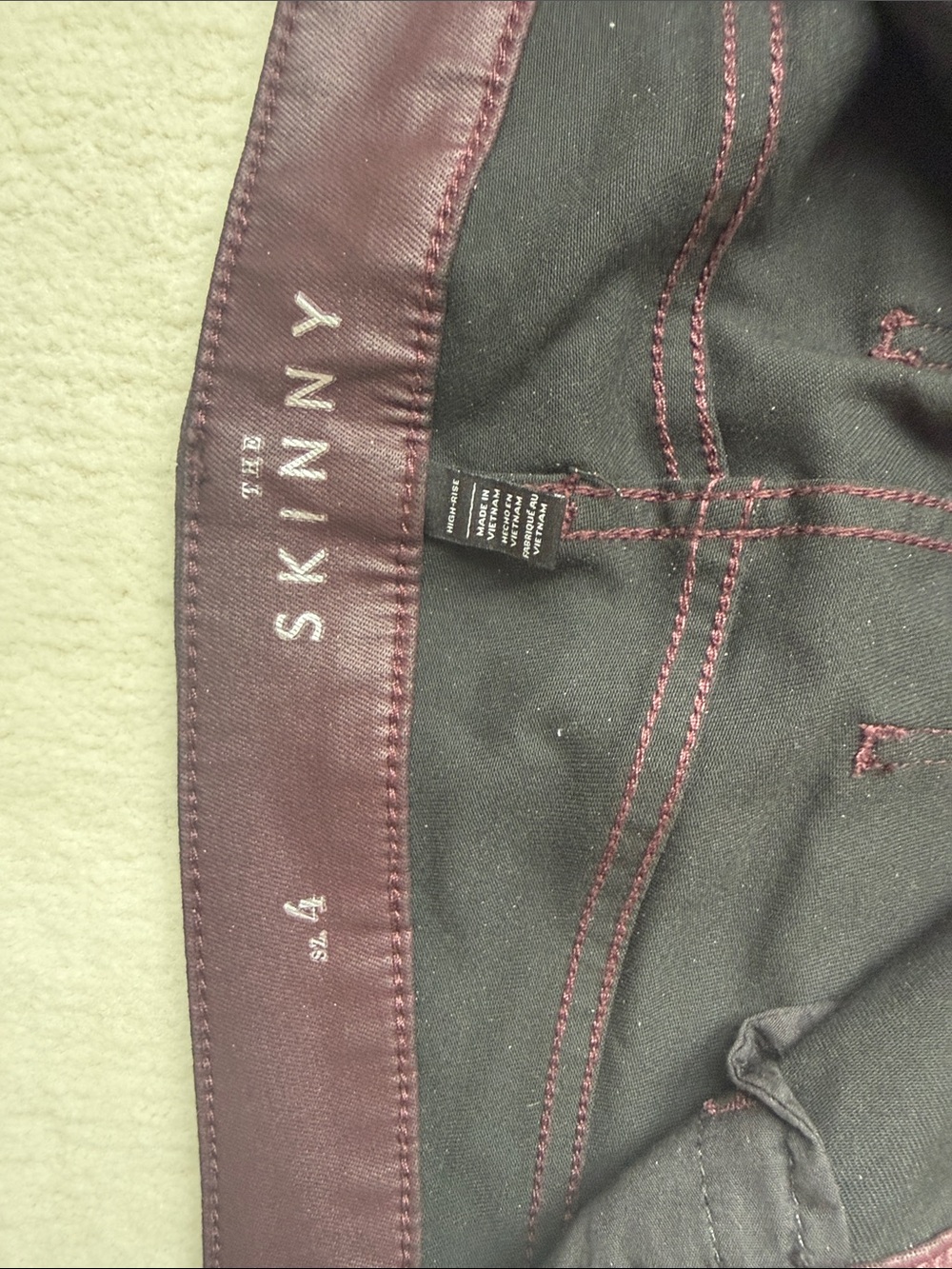 White House Black Market Women's Skinny Faux Leather Pants in Burgundy - Picture 3 of 4